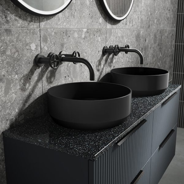 Venice Fluted 1205mm Satin Anthracite Vanity Unit   Wall Hung 4 Drawer Unit with Sparkling Black Worktop & Matt Black Handles - Image 4