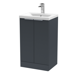 Venice Fluted 500mm Anthracite Vanity Unit   Floor Standing 2 Door Unit with Chrome Handles