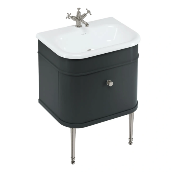 Burlington Chalfont 650mm Matt Black Single Drawer Vanity Unit with Brushed Nickel Handle