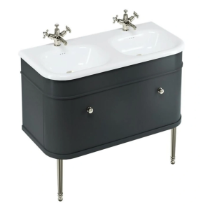Burlington Chalfont 1000mm Matt Black Single Drawer Double Basin Unit with Brushed Nickel Handles