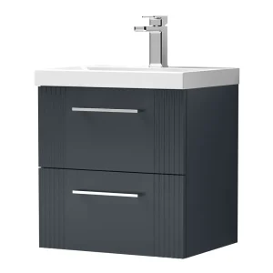 Roxbury Deco Fluted 500mm Anthracite Grey Vanity Unit   Wall Hung 2 Drawer Unit & Chrome Handles
