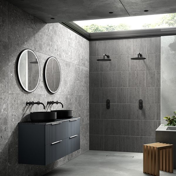 Venice Fluted 1205mm Satin Anthracite Vanity Unit   Wall Hung 4 Drawer Unit with Sparkling Black Worktop & Chrome Handles - Image 4
