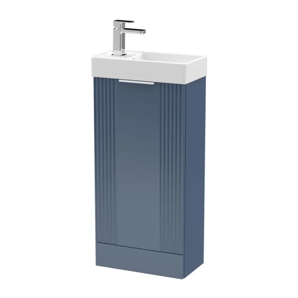 Roxbury Deco Fluted 400mm Blue Floor Standing Cloakroom Vanity Unit