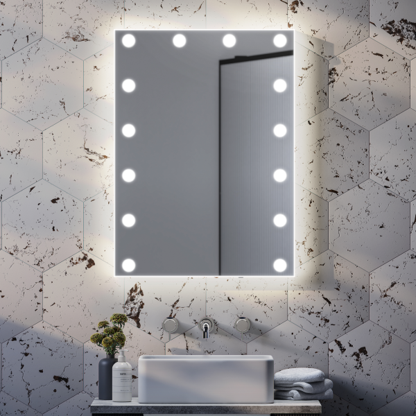 Arezzo Bulb 500 x 700mm LED Illuminated Mirror with Motion Sensor + Anti Fog