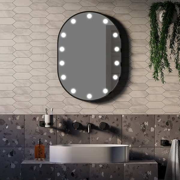 Arezzo Bulb 500 x 700mm Capsule Matt Black LED Illuminated Mirror with Motion Sensor + Anti Fog - Image 4