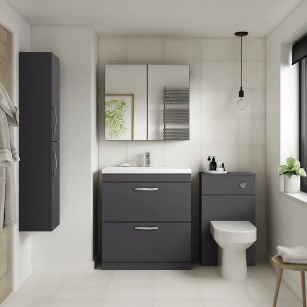 Brooklyn 800mm Gloss Grey Bathroom Mirror Cabinet   2 Door - Image 3