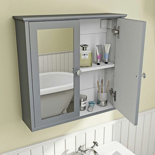 The Bath Co. Camberley 598 x 620mm Satin Grey Mirror Cabinet - Image 4