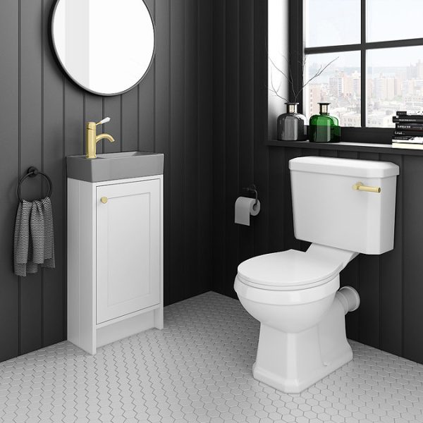 Bromley White Cloakroom Vanity Unit (incl. Grey Basin + Brushed Brass Handle) - Image 3