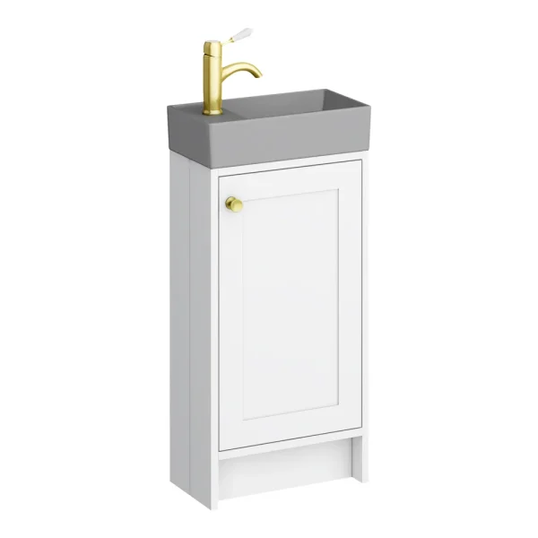 Bromley White Cloakroom Vanity Unit (incl. Grey Basin + Brushed Brass Handle)