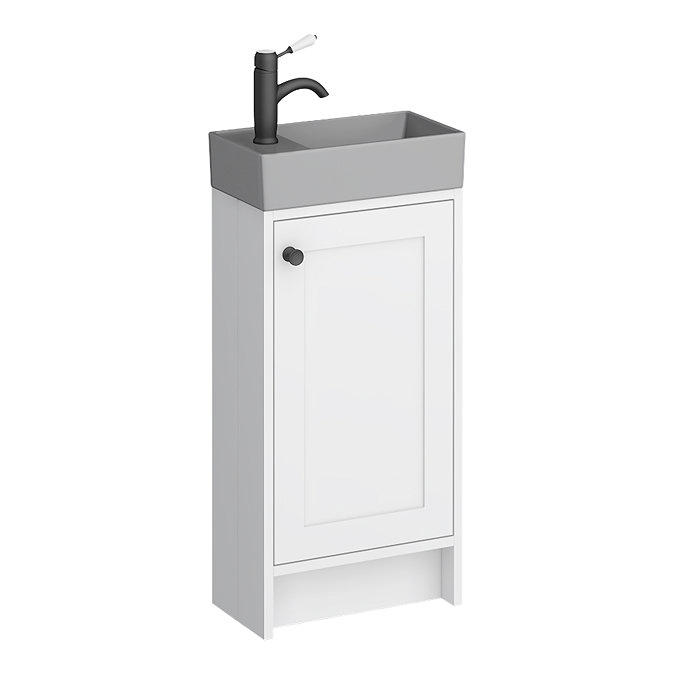 Bromley White Cloakroom Vanity Unit incl. Grey Basin & Matt Black Handle 400mm - Image 5