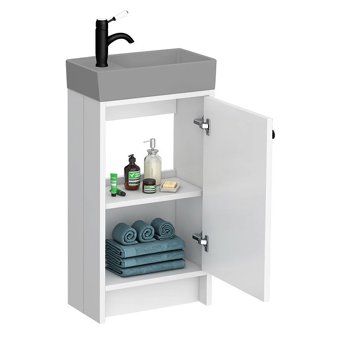 Bromley White Cloakroom Vanity Unit incl. Grey Basin & Matt Black Handle 400mm - Image 6