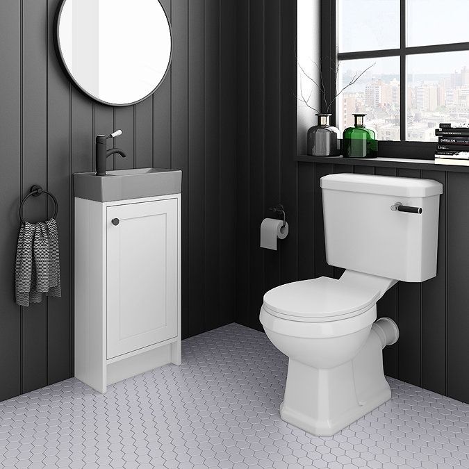 Bromley White Cloakroom Vanity Unit incl. Grey Basin & Matt Black Handle 400mm - Image 2