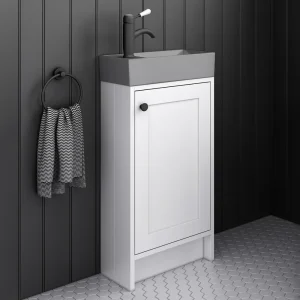 Bromley White Cloakroom Vanity Unit incl. Grey Basin & Matt Black Handle 400mm