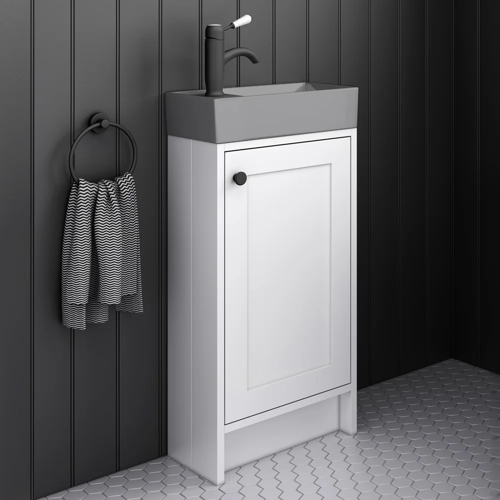 Bromley White Cloakroom Vanity Unit incl. Grey Basin & Matt Black Handle 400mm