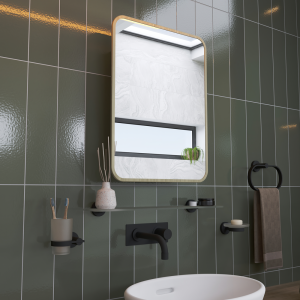 Croydex 600mm x 450mm Brass Framed Rectangular Mirror Cabinet