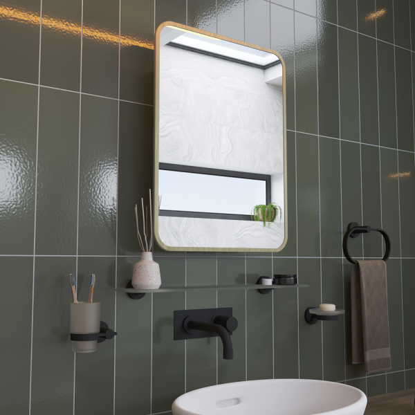 Croydex 600mm x 450mm Brass Framed Rectangular Mirror Cabinet