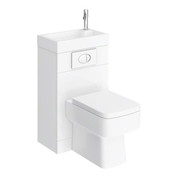 Brooklyn White Gloss Combined Two In One Wash Basin, Toilet & Flush Plate (500mm wide x 300mm) - Image 4