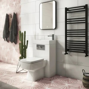 Brooklyn White Gloss Combined Two In One Wash Basin, Toilet & Flush Plate (500mm wide x 300mm)