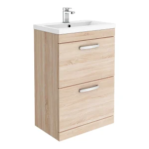 Brooklyn 600mm Natural Oak Vanity Unit   Floor Standing 2 Drawer Unit