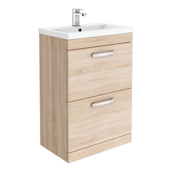 Brooklyn 600mm Natural Oak Vanity Unit   Floor Standing 2 Drawer Unit