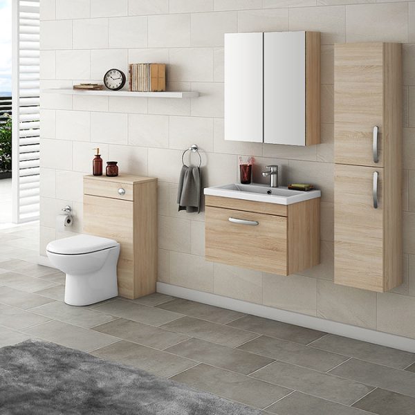 Brooklyn 600mm Natural Oak Wall Hung Vanity Unit   Single Drawer - Image 4