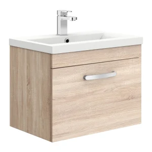 Brooklyn 600mm Natural Oak Wall Hung Vanity Unit   Single Drawer