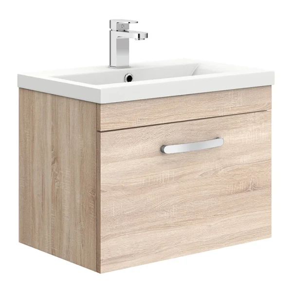 Brooklyn 600mm Natural Oak Wall Hung Vanity Unit   Single Drawer