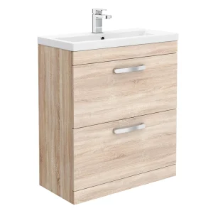 Brooklyn 800mm Natural Oak Vanity Unit   Floor Standing 2 Drawer Unit