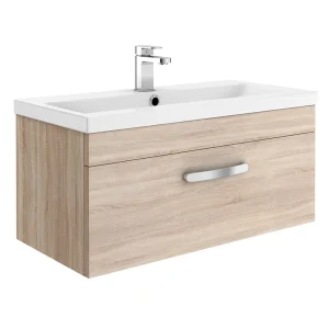 Brooklyn 800mm Natural Oak Wall Hung Vanity Unit   Single Drawer