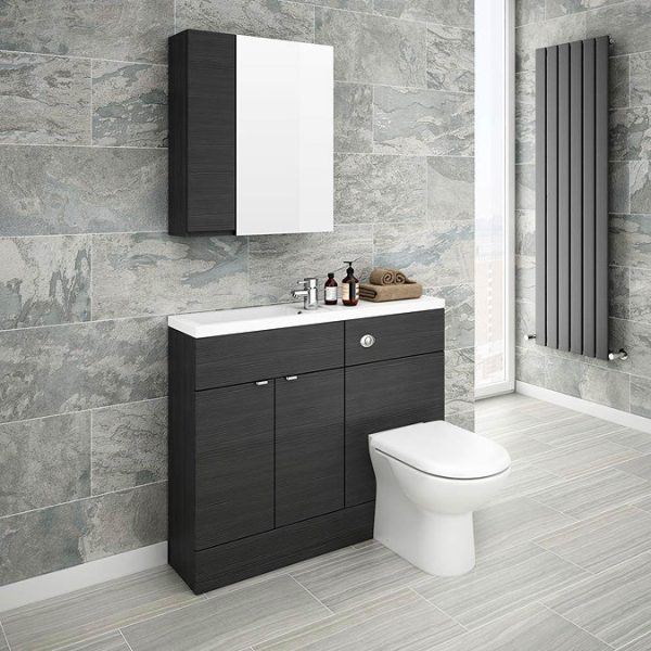 Brooklyn 600mm Bathroom Mirror & Fascia Cabinet   Black - Image 3