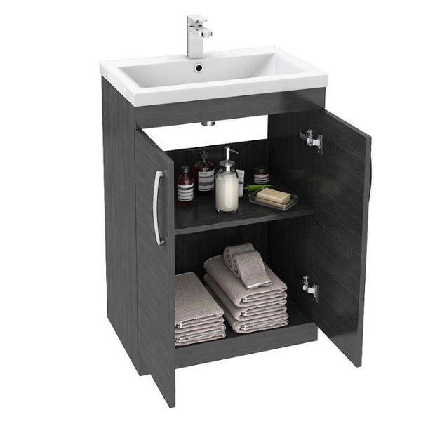Brooklyn 600mm Black Vanity Unit   Floor Standing 2 Door Unit - Image 4