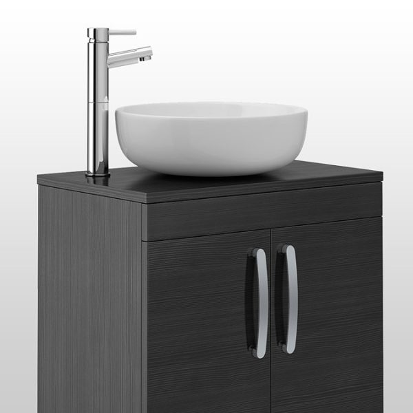 Brooklyn Floor Standing Countertop Vanity Unit   Black   605mm with Chrome Handles - Image 3