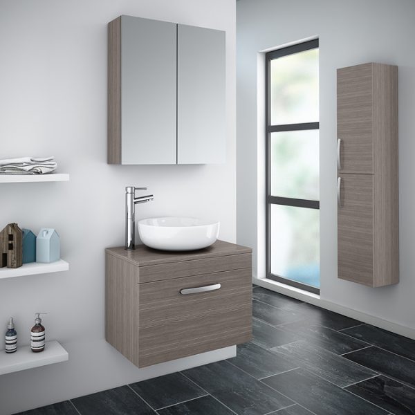Brooklyn Wall Hung Countertop Vanity Unit   Grey Avola   605mm with Chrome Handle - Image 3
