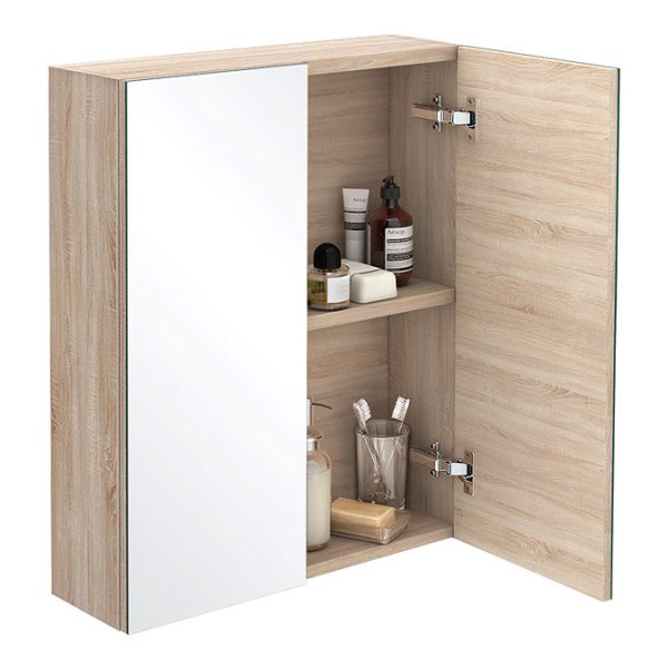 Brooklyn Natural Oak 600mm Bathroom Mirror Cabinet   2 Door - Image 3