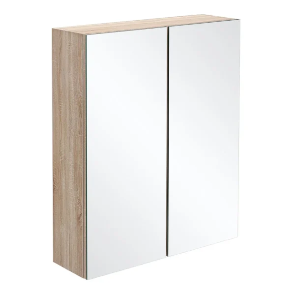 Brooklyn Natural Oak 600mm Bathroom Mirror Cabinet   2 Door