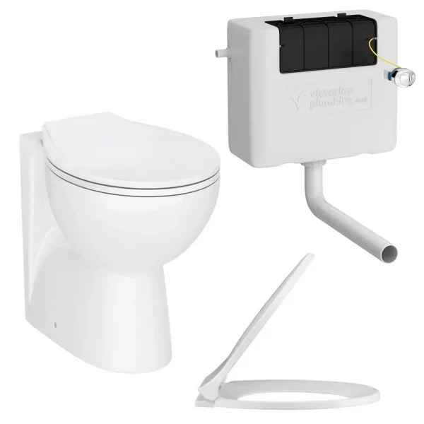 Ceramic BTW Toilet Pan with Soft Close Seat + Dual Flush Concealed Cistern