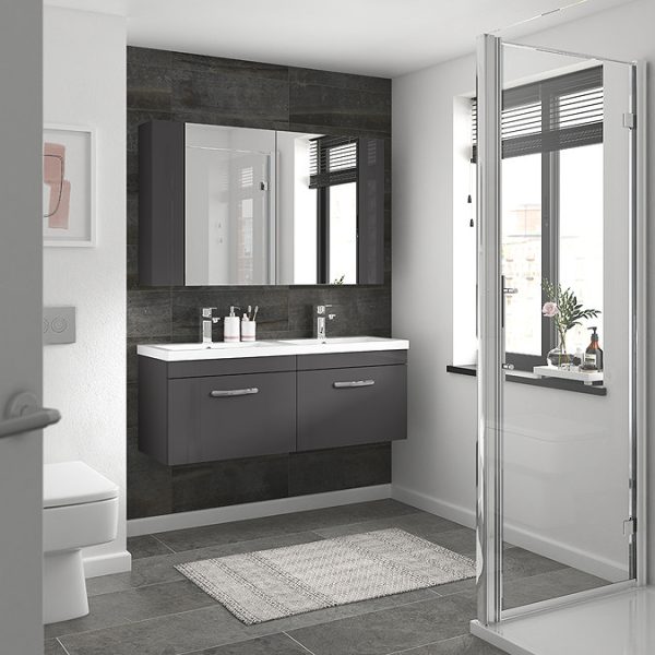 Brooklyn 1205mm Gloss Grey Wall Hung 2 Drawer Double Basin Vanity Unit - Image 4