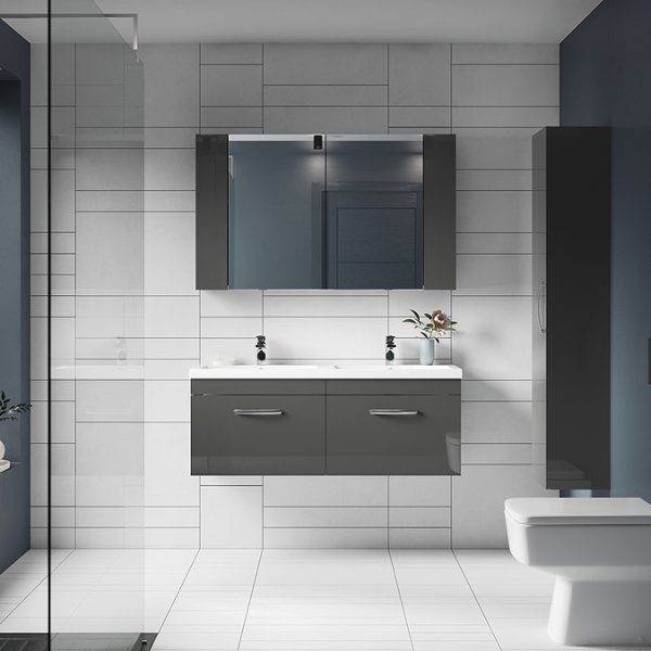 Brooklyn 1205mm Gloss Grey Wall Hung 2 Drawer Double Basin Vanity Unit - Image 6