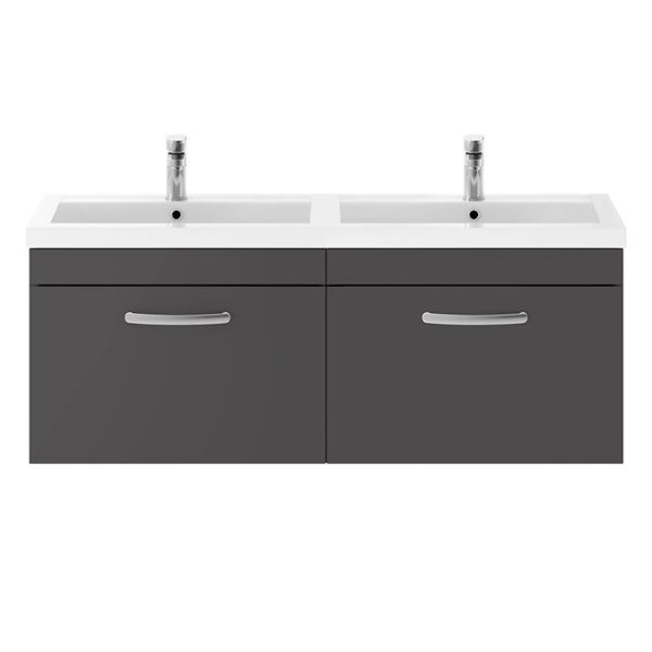 Brooklyn 1205mm Gloss Grey Wall Hung 2 Drawer Double Basin Vanity Unit - Image 2