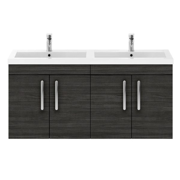 Brooklyn 1205mm Black Wall Hung 4 Door Double Basin Vanity Unit - Image 2