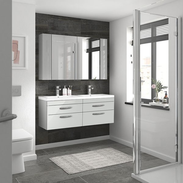Brooklyn 1205mm Grey Mist Wall Hung 4 Drawer Double Basin Vanity Unit - Image 4