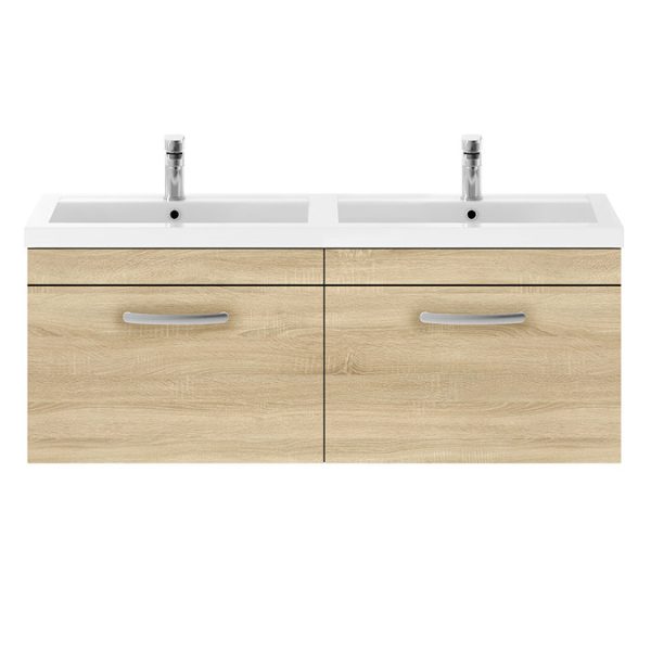 Brooklyn 1205mm Natural Oak Wall Hung 2 Drawer Double Basin Vanity Unit - Image 2