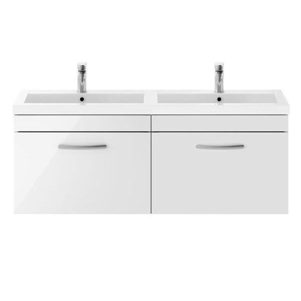 Brooklyn 1205mm Gloss White Wall Hung 2 Drawer Double Basin Vanity Unit - Image 5