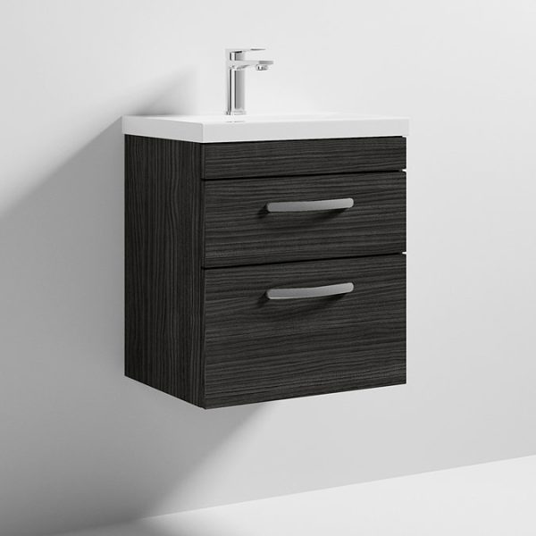 Brooklyn 500 Black Wall Hung 2 Drawer Vanity Unit with Thin Edge Basin - Image 2