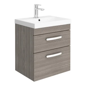 Brooklyn 500 Grey Avola Wall Hung 2 Drawer Vanity Unit with Thin Edge Basin