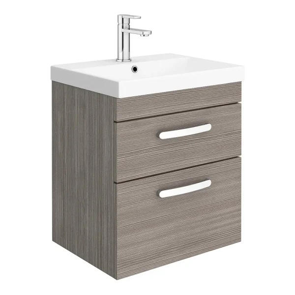 Brooklyn 500 Grey Avola Wall Hung 2 Drawer Vanity Unit with Thin Edge Basin