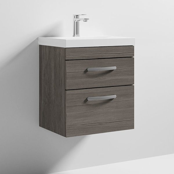 Brooklyn 500 Grey Avola Wall Hung 2 Drawer Vanity Unit with Thin Edge Basin - Image 5