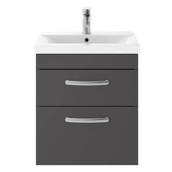 Brooklyn 500mm Gloss Grey 2 Drawer Wall Hung Vanity Unit - Image 4