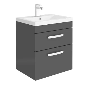Brooklyn 500mm Gloss Grey 2 Drawer Wall Hung Vanity Unit