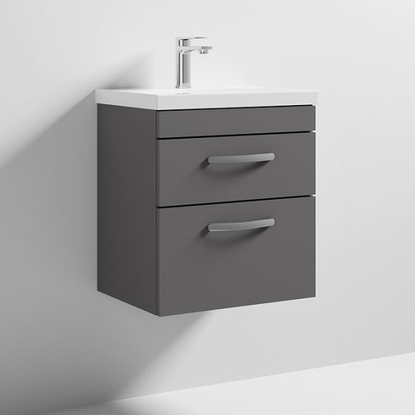 Brooklyn 500 Gloss Grey Wall Hung 2 Drawer Vanity Unit with Thin Edge Basin - Image 2